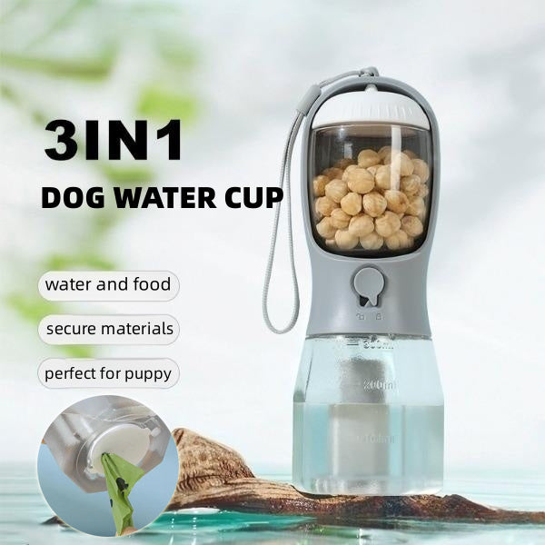 3-in-1 Dog Water Cup – Portable Multifunctional Bottle with Food Container and Waste Bag Compartment