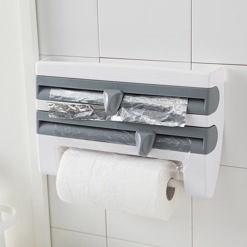 4-in-1 Kitchen Roll Dispenser: Holder for Aluminum Foil, Paper Towels, and Plastic Wrap