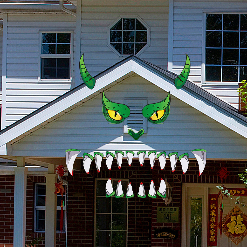 Green Monster Halloween Door Sticker – Plastic Eyes Decoration