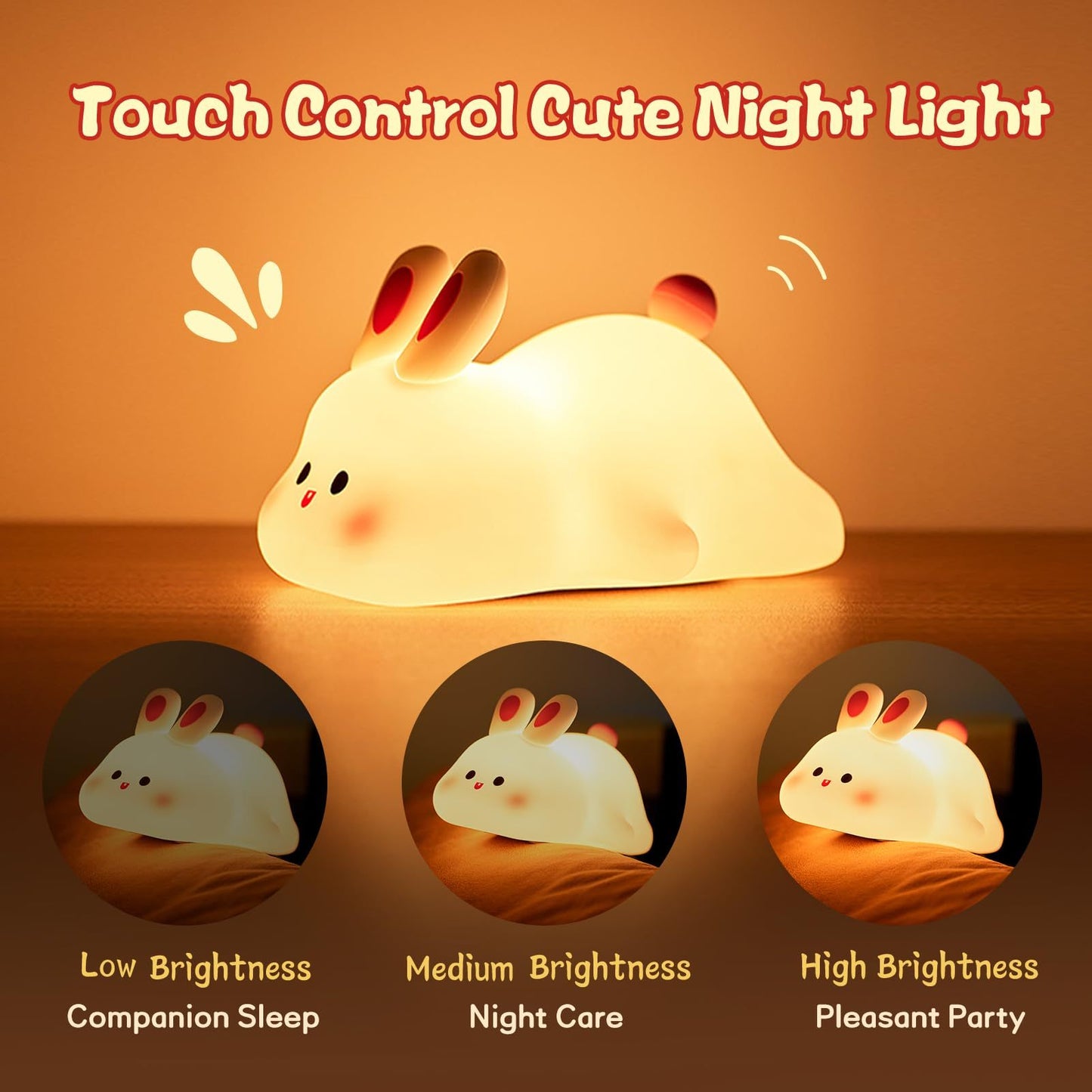 Rabbit-Shaped Night Light – Silicone Lamp with Touch Sensor for Kids