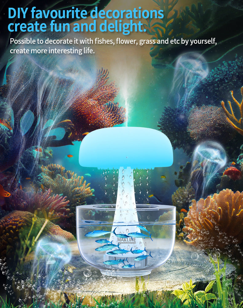 Jellyfish Raindrop Humidifier - Ultrasonic Aroma Diffuser with Seven-Color Ambient Light