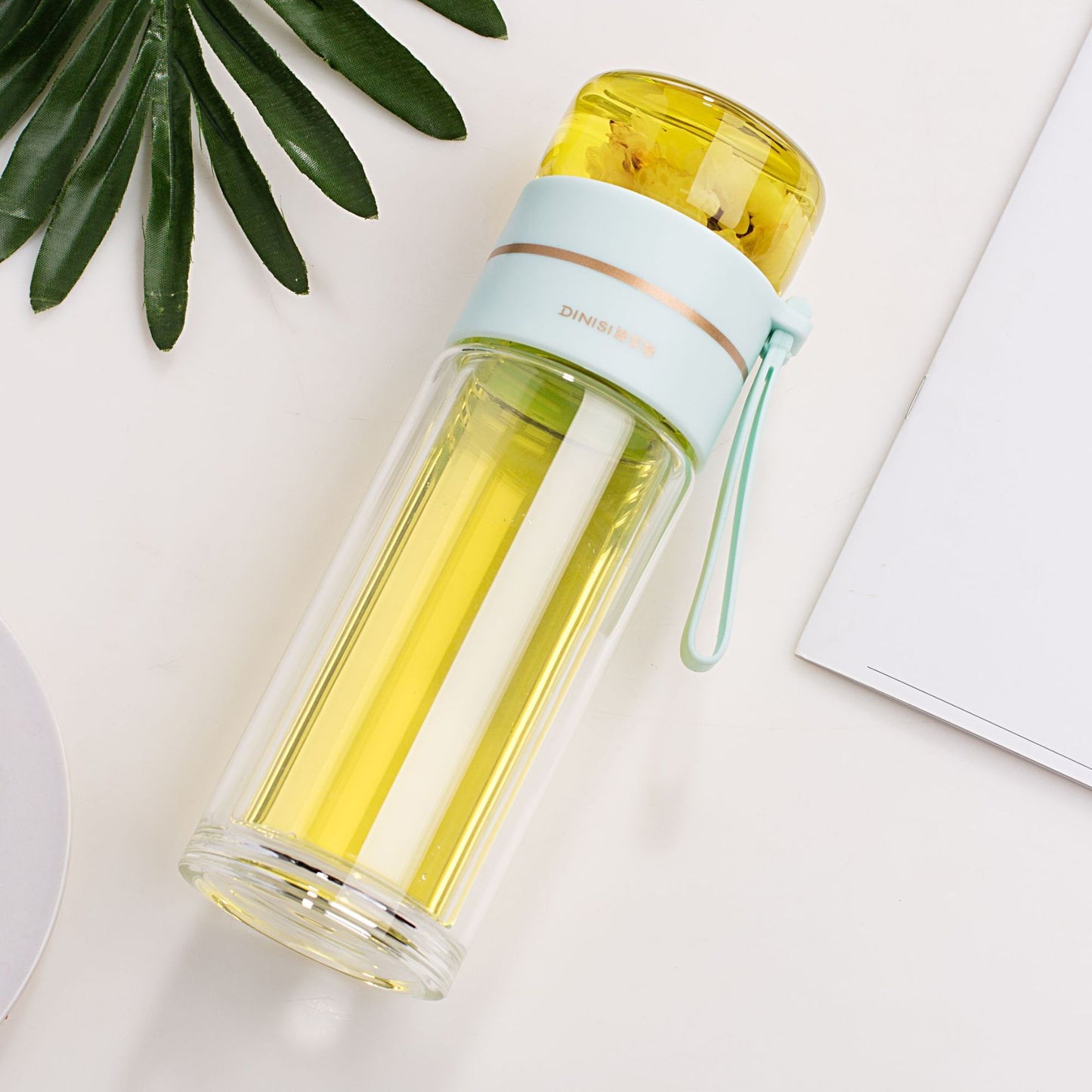 Glass Water Bottle with Tea Infuser Filter – Double Wall Leakproof Bottle