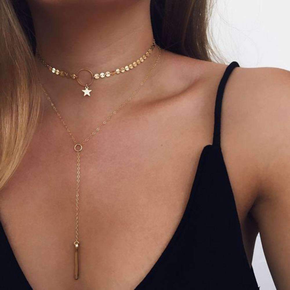 Duo Star Goddess Choker Necklace