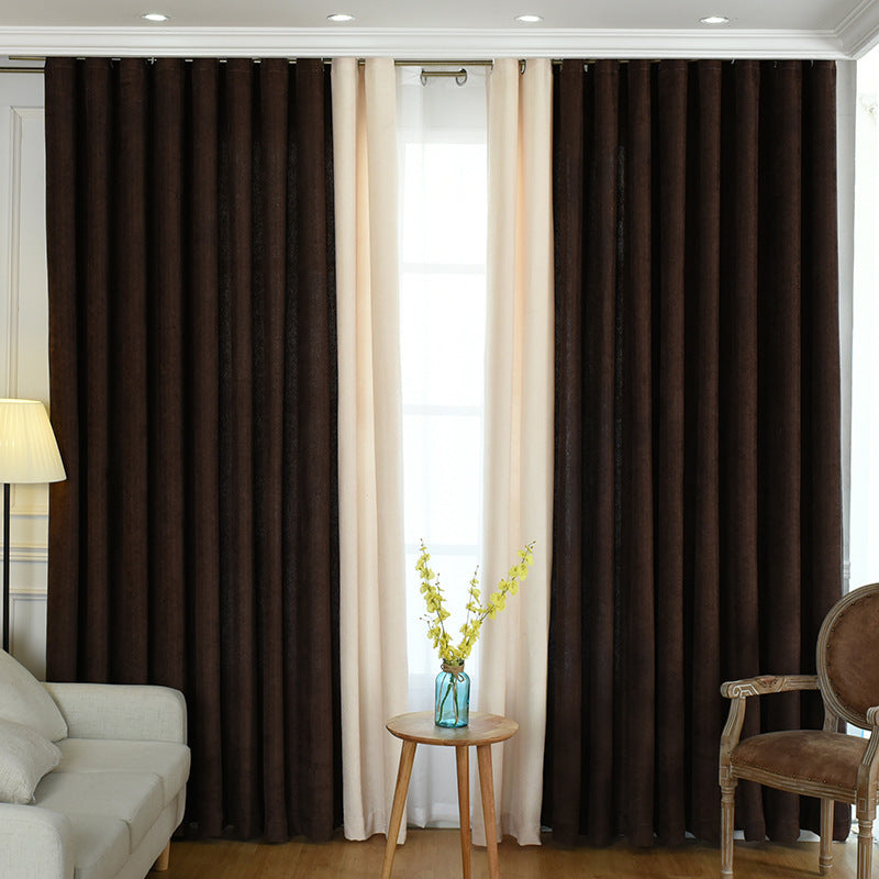 Factory Direct Chenille Curtains – Simple Solid Design with High Shading, Ready-Made for Living Room and Bedroom