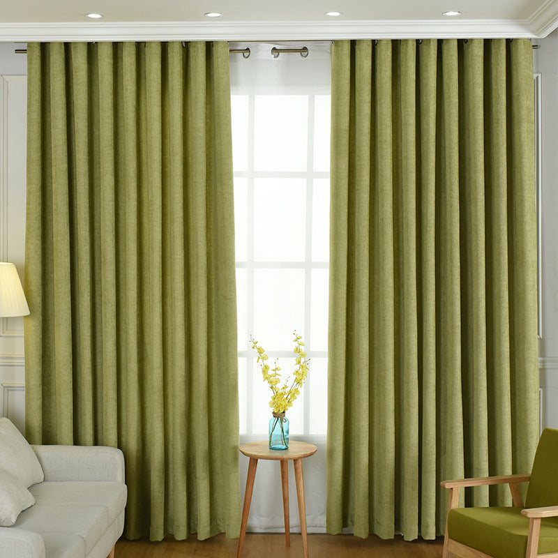 Factory Direct Chenille Curtains – Simple Solid Design with High Shading, Ready-Made for Living Room and Bedroom