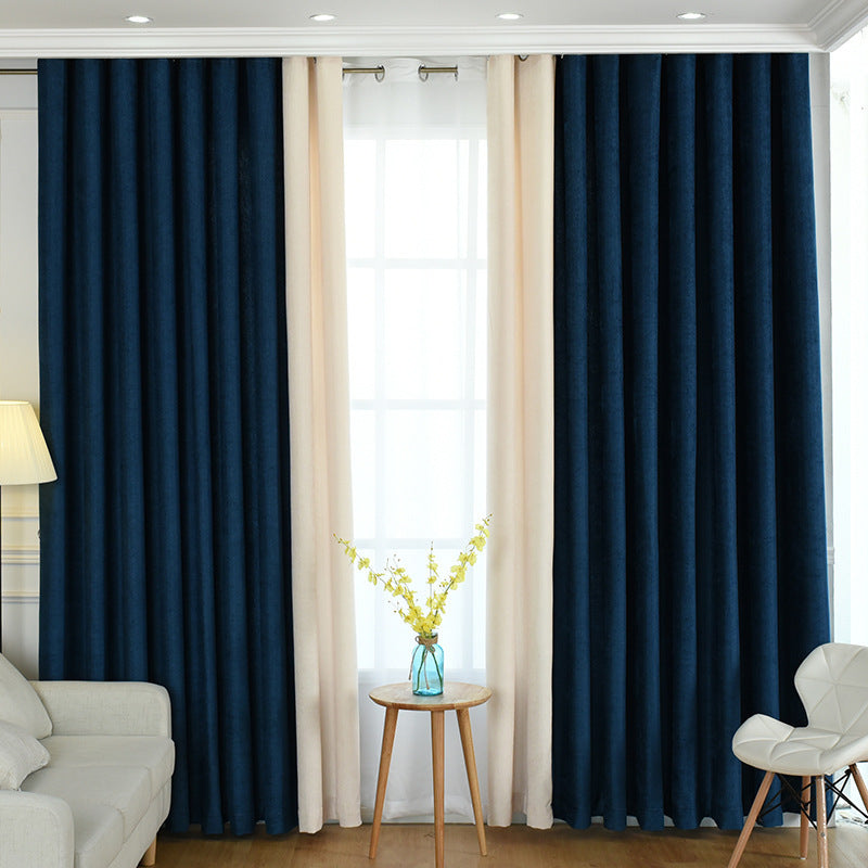 Factory Direct Chenille Curtains – Simple Solid Design with High Shading, Ready-Made for Living Room and Bedroom