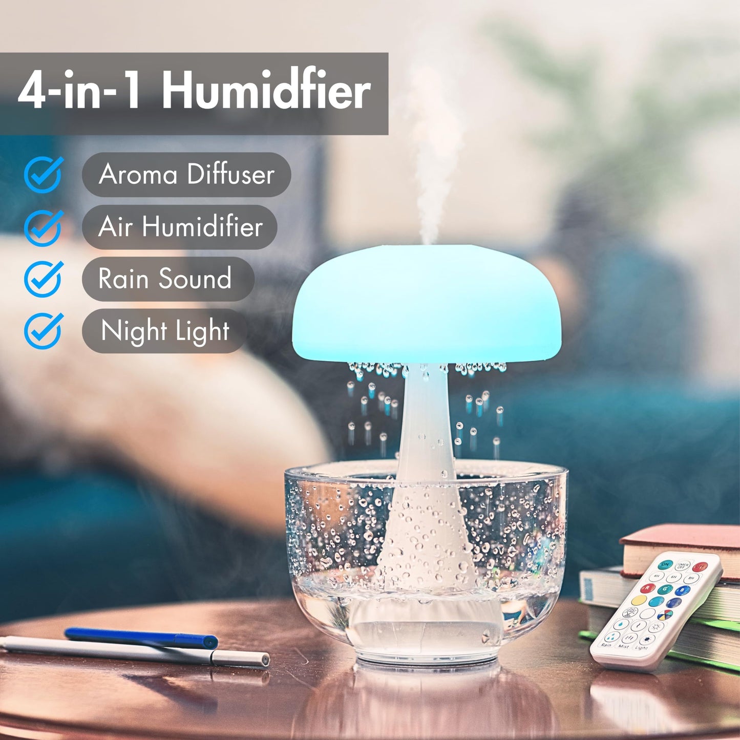 Jellyfish Raindrop Humidifier - Ultrasonic Aroma Diffuser with Seven-Color Ambient Light