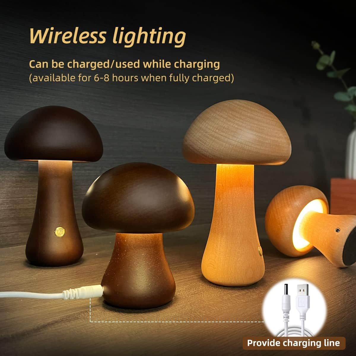 INS Wooden Cute Mushroom LED Night Light – Touch Switch Bedside Table Lamp for Bedroom and Children's Room, Ideal for Sleeping and Home Decor