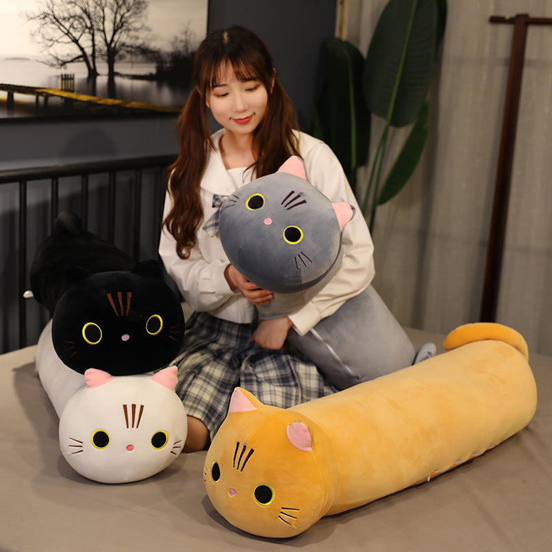 Large Cartoon Cat Plush Toy – Stuffed Cloth Doll, Long Animal Pillow Cushion for Comfort and Play