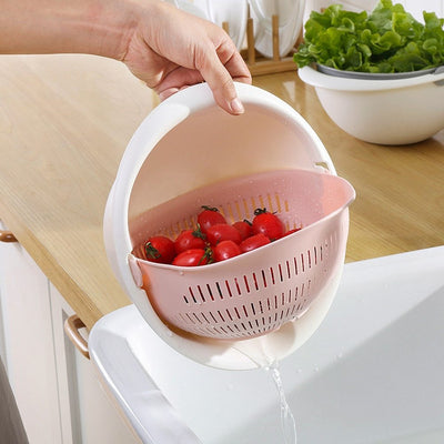 Portable Double-Layer Detachable Drain Basket: Fruit and Vegetable Cleaner, Strainer for Washed Rice and Pasta