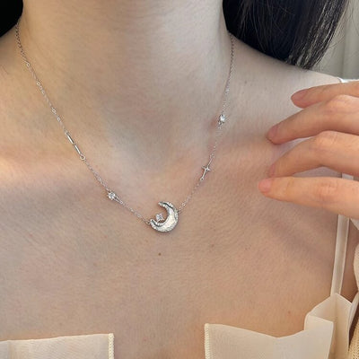 Star and Moon Necklace: Special Design for Women with Diamond and White Shell