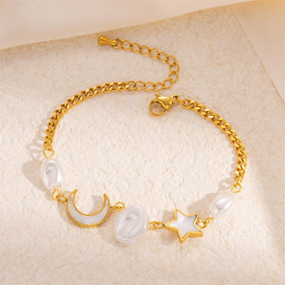 Titanium Steel Star Moon Pearl Bracelet Female Simple And Gentle