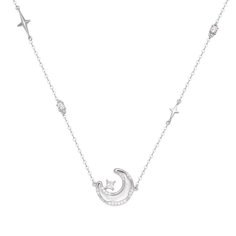 Star and Moon Necklace: Special Design for Women with Diamond and White Shell