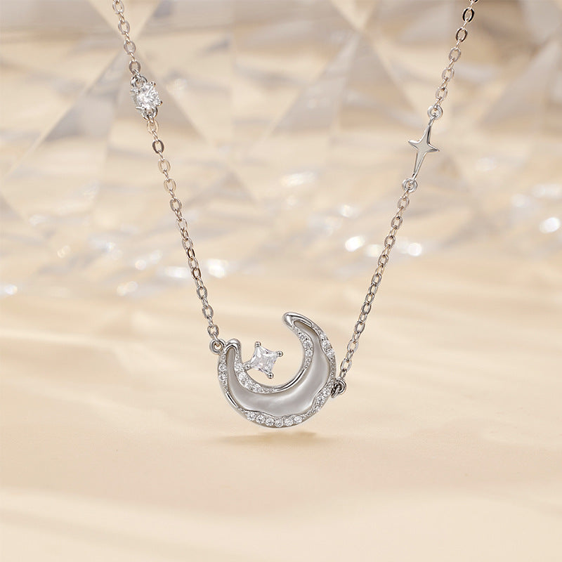 Star and Moon Necklace: Special Design for Women with Diamond and White Shell