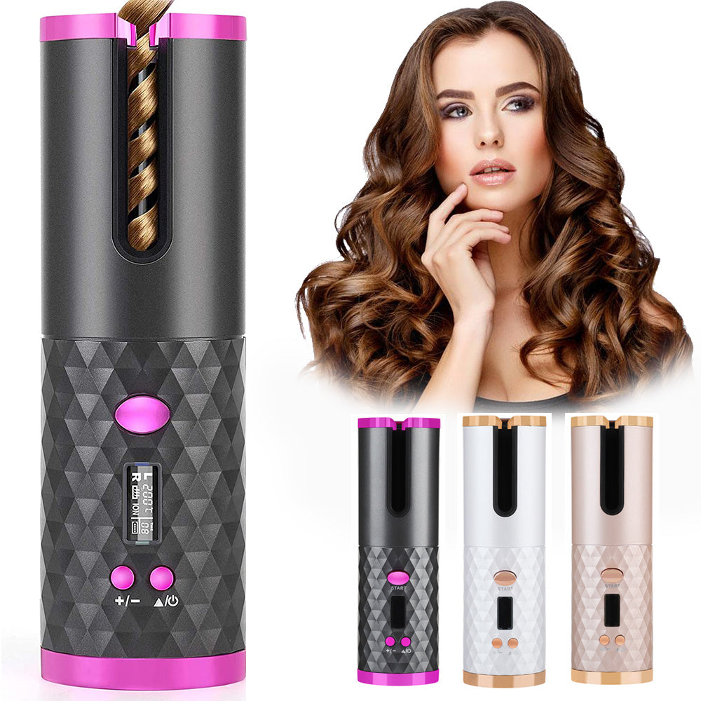 Rechargeable Automatic Curling Iron with LCD Display and Ceramic Rotation