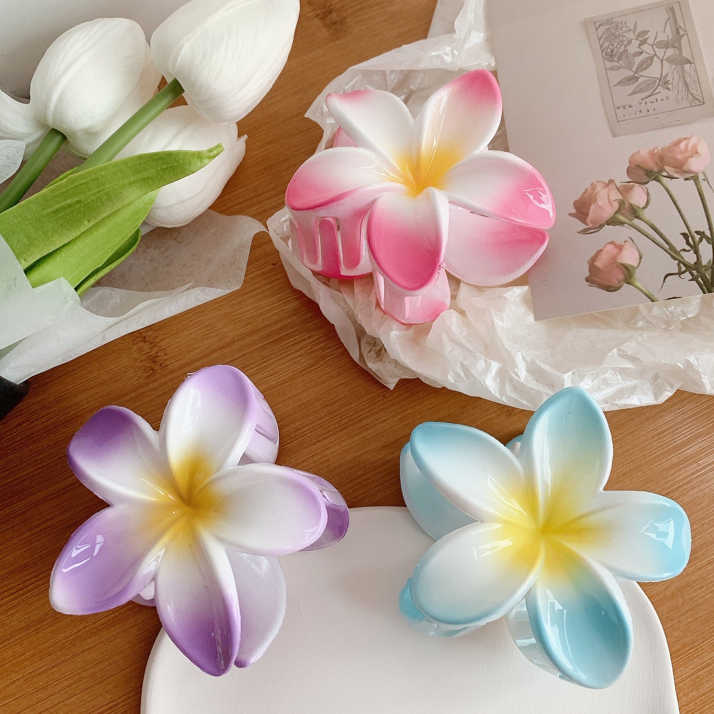 Muweordy Plumeria Hair Clips, Korean Style