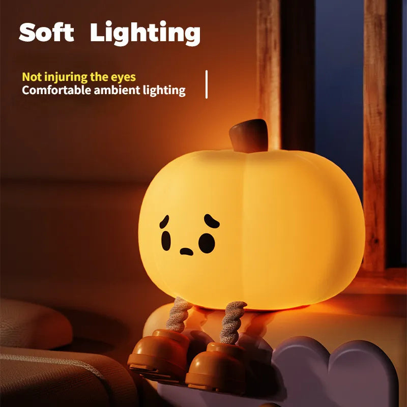 Cute Halloween Pumpkin Night Light - Dimmable Silicone Lamp for Kids