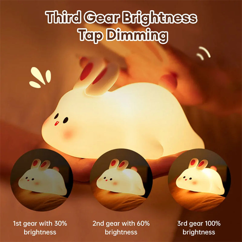 Rabbit-Shaped Night Light – Silicone Lamp with Touch Sensor for Kids