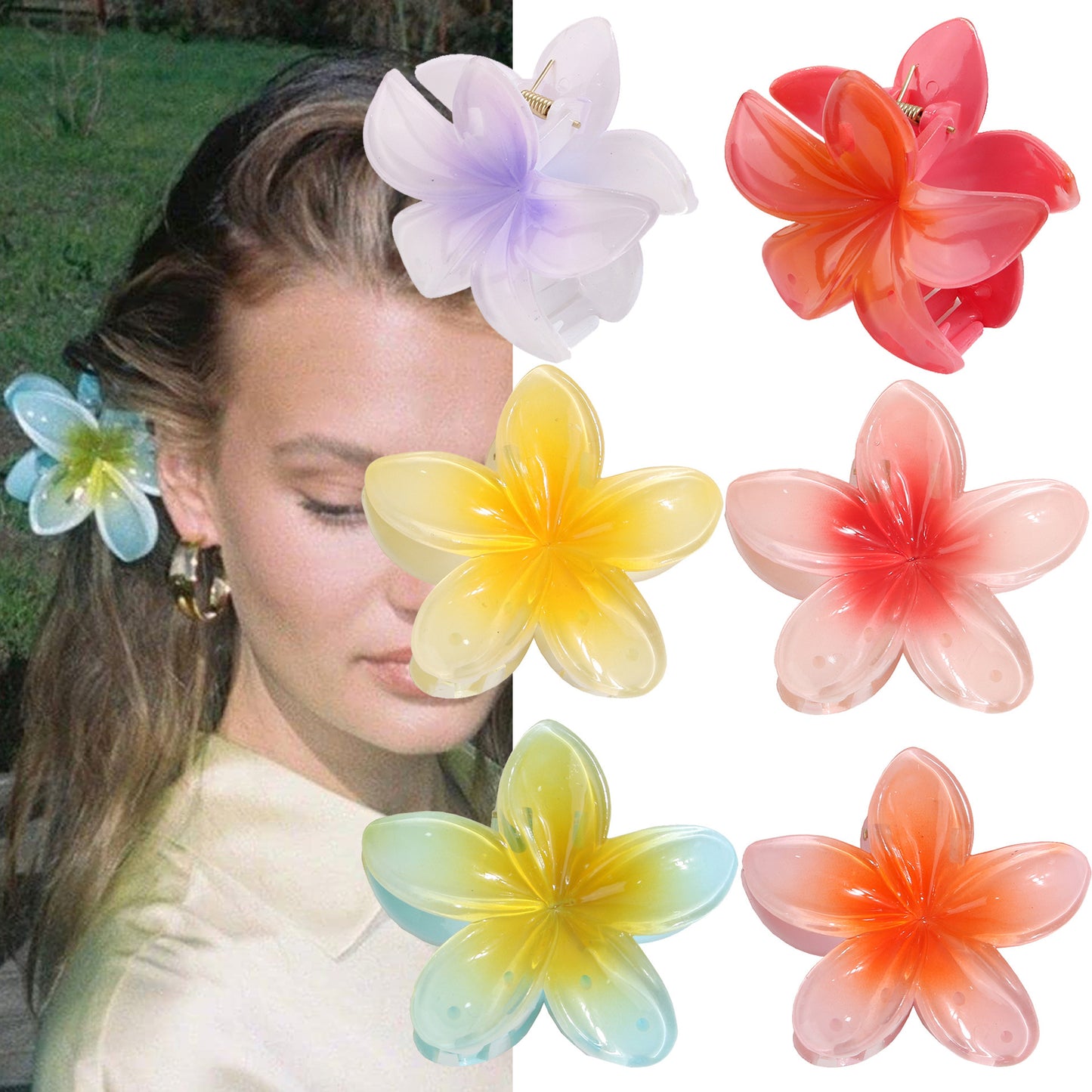 Muweordy Plumeria Hair Clips, Korean Style