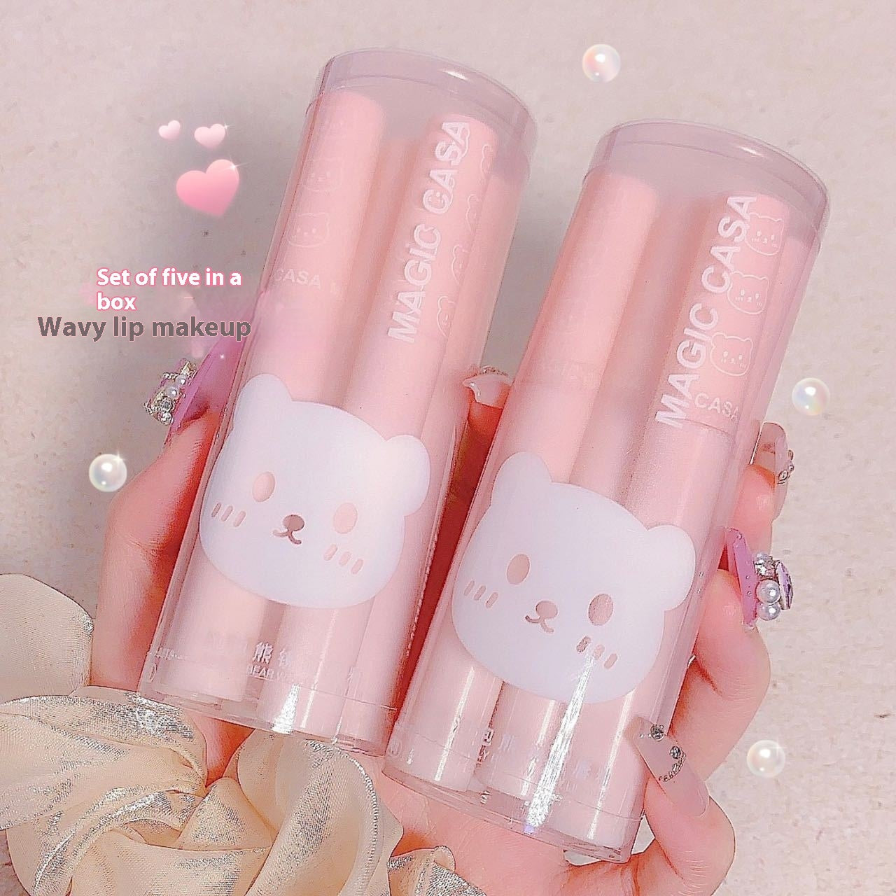 Makeup Lip Lacquer - Six-Suit Bubble Bear Water Light Mirror Set